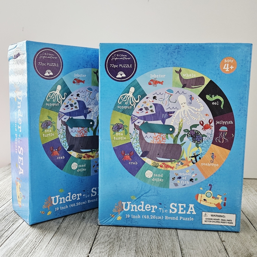 Pair of Under the Sea 72 Piece 19" (48.26cm) Round Jigsaw Puzzles Set Lot by C.R